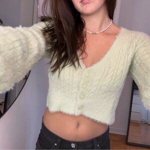 Green Fuzzy Cardigan & Tank